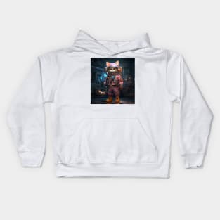 Cosmic Cat in Cyberpunk Spacesuit: Cool Futuristic Realistic Painting Kids Hoodie